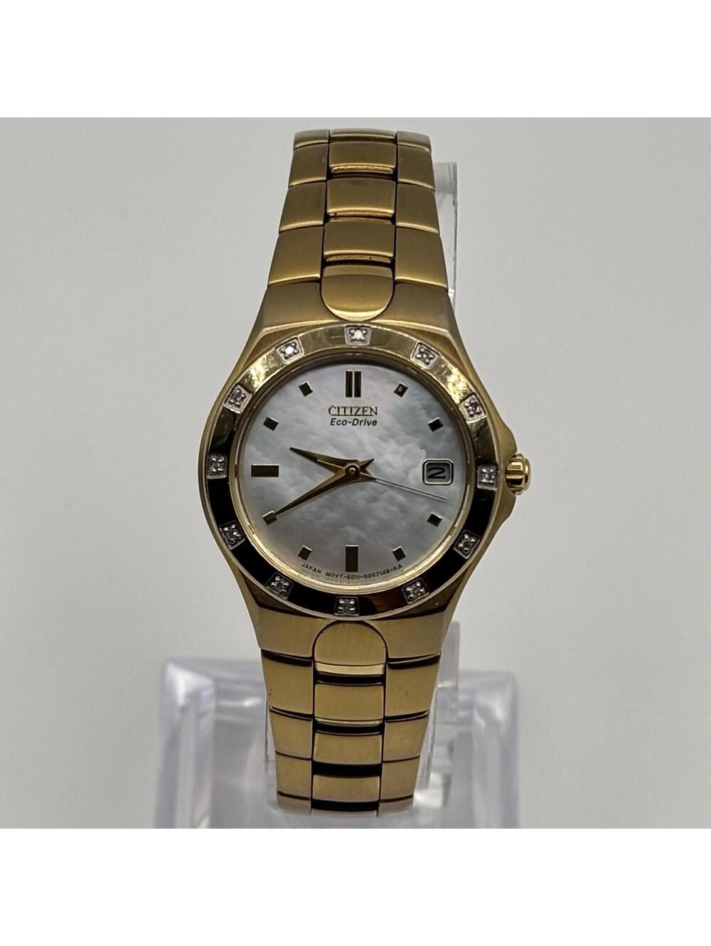 Citizen Eco Drive Ladies Gold Tone Mother Of Pearl Watch Running E011-S033713